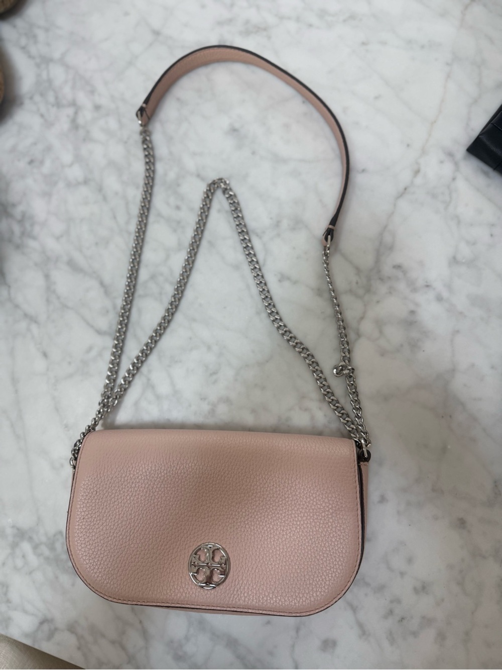 Tory Burch Mini Miller Pink Pebbled Leather Chain Shoulder Bag